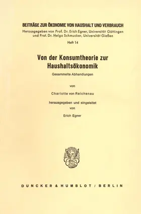 Reichenau / Egner |  Von der Konsumtheorie zur Haushaltsökonomik. | Buch |  Sack Fachmedien