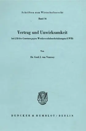 Venrooy |  Vertrag und Unwirksamkeit | Buch |  Sack Fachmedien