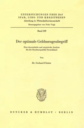 Förster |  Der optimale Geldmengenbegriff. | Buch |  Sack Fachmedien