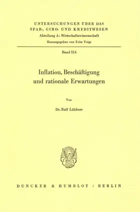 Lübbers |  Inflation, Beschäftigung und rationale Erwartungen. | Buch |  Sack Fachmedien