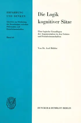 Bühler |  Die Logik kognitiver Sätze. | Buch |  Sack Fachmedien