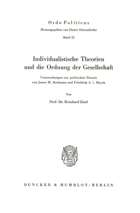 Zintl |  Individualistische Theorien und die Ordnung der Gesellschaft. | Buch |  Sack Fachmedien