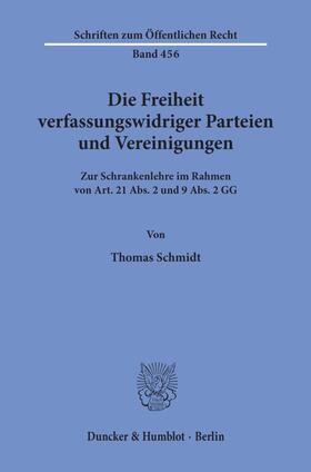 Schmidt | Die Freiheit verfassungswidriger Parteien und Vereinigungen. | Buch | 978-3-428-05467-1 | sack.de
