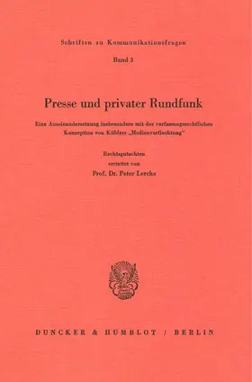 Lerche |  Presse und privater Rundfunk. | Buch |  Sack Fachmedien