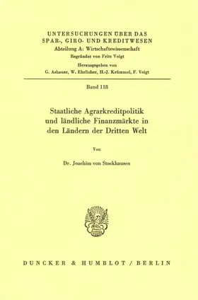 Stockhausen |  Staatliche Agrarkreditpolitik und ländliche Finanzmärkte in den Ländern der Dritten Welt. | Buch |  Sack Fachmedien
