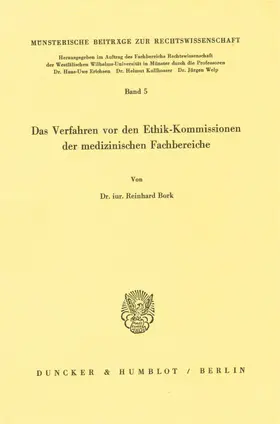 Bork |  Das Verfahren vor den Ethik-Kommissionen der medizinischen Fachbereiche. | Buch |  Sack Fachmedien