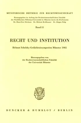 / |  Recht und Institution. | Buch |  Sack Fachmedien
