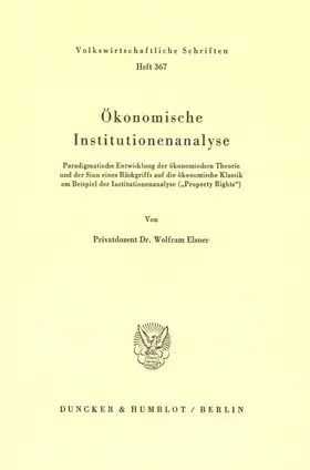 Elsner |  Ökonomische Institutionenanalyse. | Buch |  Sack Fachmedien