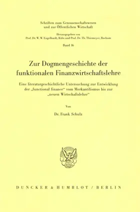 Schulz |  Zur Dogmengeschichte der funktionalen Finanzwirtschaftslehre. | Buch |  Sack Fachmedien