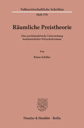 Schöler |  Räumliche Preistheorie. | Buch |  Sack Fachmedien