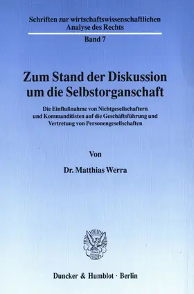 Werra | Zum Stand der Diskussion um die Selbstorganschaft. | Buch | 978-3-428-07030-5 | sack.de