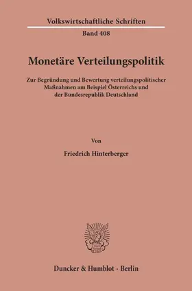 Hinterberger |  Monetäre Verteilungspolitik. | Buch |  Sack Fachmedien