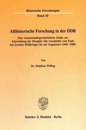 Willing |  Althistorische Forschung in der DDR. | Buch |  Sack Fachmedien