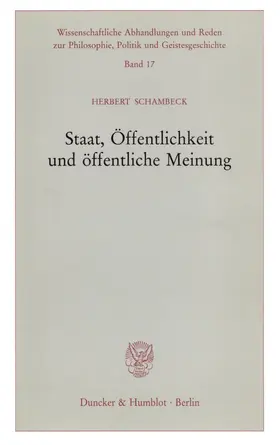 Schambeck |  Staat, Öffentlichkeit und öffentliche Meinung. | Buch |  Sack Fachmedien