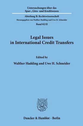 Hadding / Schneider |  Legal Issues in International Credit Transfers. | Buch |  Sack Fachmedien