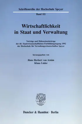 Arnim / Lüder |  Wirtschaftlichkeit in Staat und Verwaltung | Buch |  Sack Fachmedien