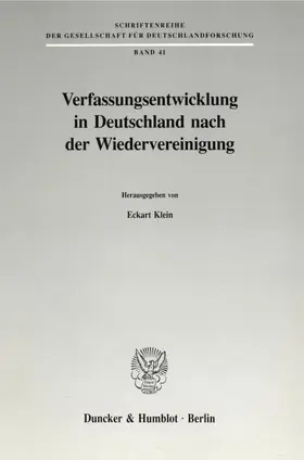 Klein |  Verfassungsentwicklung in Deutschland nach der Wiedervereinigung. | Buch |  Sack Fachmedien
