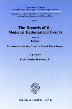 Donahue, Jr. |  The Records of the Medieval Ecclesiastical Courts. | Buch |  Sack Fachmedien
