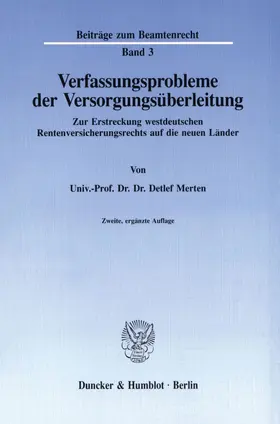 Merten |  Verfassungsprobleme der Versorgungsüberleitung. | Buch |  Sack Fachmedien