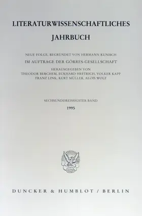 Berchem / Heftrich / Kapp |  Literaturwissenschaftliches Jahrbuch. | Buch |  Sack Fachmedien