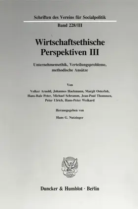 Nutzinger |  Wirtschaftsethische Perspektiven III | Buch |  Sack Fachmedien