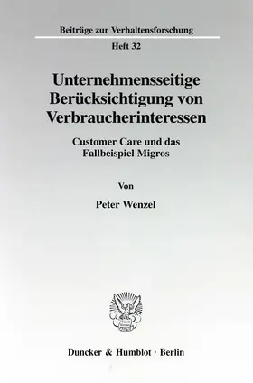 Wenzel |  Unternehmensseitige Berücksichtigung von Verbraucherinteressen. | Buch |  Sack Fachmedien