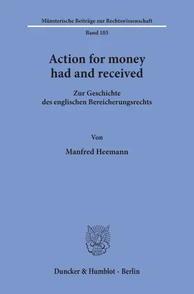 Heemann |  Action for money had and received. | Buch |  Sack Fachmedien