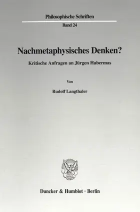 Langthaler |  Nachmetaphysisches Denken? | Buch |  Sack Fachmedien