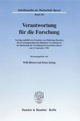 Blümel / König |  Verantwortung für die Forschung. | Buch |  Sack Fachmedien