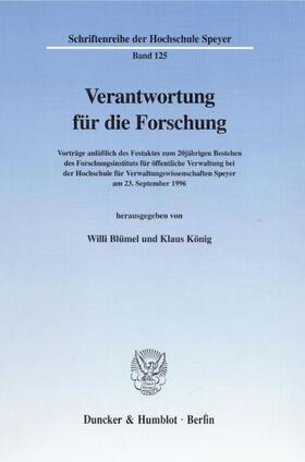 Blümel / König | Verantwortung für die Forschung. | Buch | 978-3-428-09349-6 | sack.de