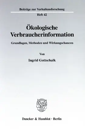 Gottschalk |  Ökologische Verbraucherinformation. | Buch |  Sack Fachmedien