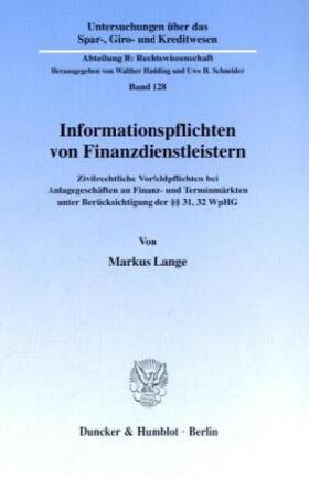 Lange |  Informationspflichten von Finanzdienstleistern. | Buch |  Sack Fachmedien