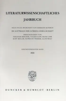 Berchem / Kapp / Link |  Literaturwissenschaftliches Jahrbuch. | Buch |  Sack Fachmedien