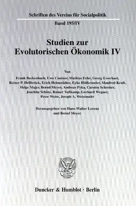 Lorenz / Meyer |  Studien zur Evolutorischen Ökonomik IV. | Buch |  Sack Fachmedien