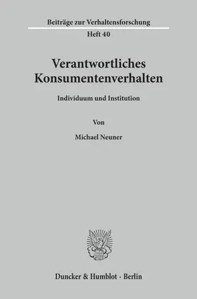 Neuner |  Verantwortliches Konsumentenverhalten. | Buch |  Sack Fachmedien