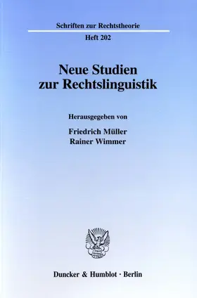 Müller / Wimmer |  Neue Studien zur Rechtslinguistik. | Buch |  Sack Fachmedien