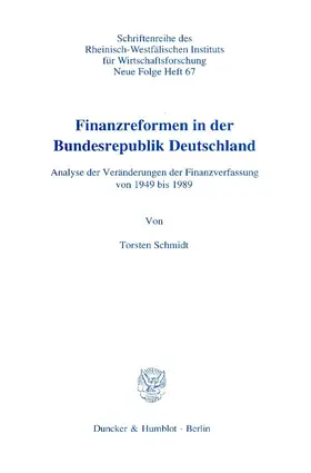 Schmidt |  Finanzreformen in der Bundesrepublik Deutschland. | Buch |  Sack Fachmedien