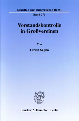 Segna |  Vorstandskontrolle in Großvereinen. | Buch |  Sack Fachmedien