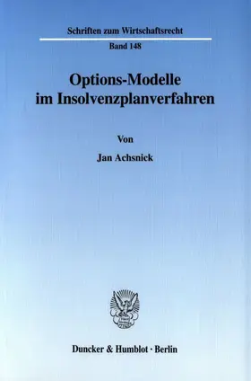 Achsnick |  Options-Modelle im Insolvenzplanverfahren. | Buch |  Sack Fachmedien
