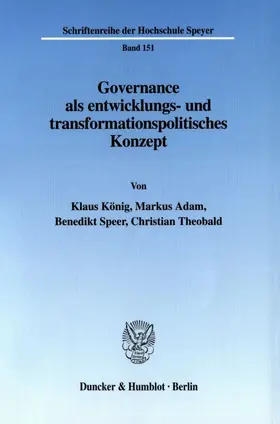 König / Adam / Speer |  Governance als entwicklungs- und transformationspolitisches Konzept. | Buch |  Sack Fachmedien
