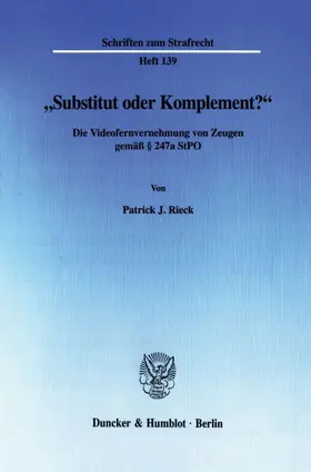 Rieck | "Substitut oder Komplement?' | Buch | 978-3-428-11022-3 | sack.de