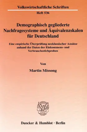 Missong |  Demographisch gegliederte Nachfragesysteme und Äquivalenzskalen für Deutschland. | Buch |  Sack Fachmedien