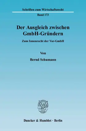 Schumann |  Der Ausgleich zwischen GmbH-Gründern. | Buch |  Sack Fachmedien