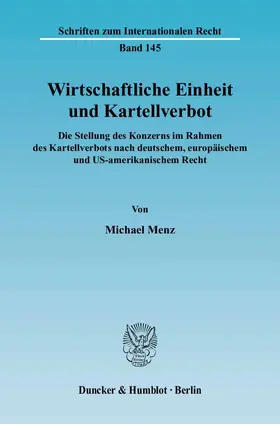 Menz |  Wirtschaftliche Einheit und Kartellverbot | Buch |  Sack Fachmedien