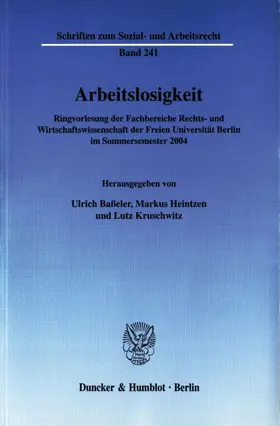 Baßeler / Heintzen / Kruschwitz |  Arbeitslosigkeit | Buch |  Sack Fachmedien