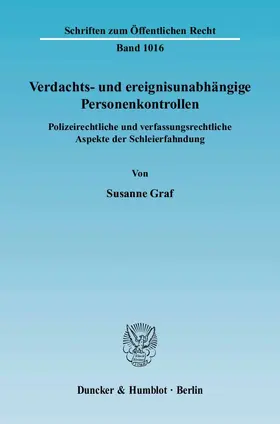Graf |  Verdachts- und ereignisunabhängige Personenkontrollen | Buch |  Sack Fachmedien
