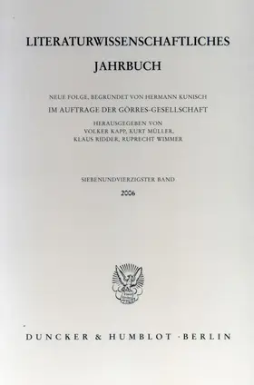 Kapp / Müller / Ridder |  Literaturwissenschaftliches Jahrbuch. | Buch |  Sack Fachmedien