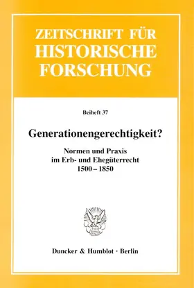 Brakensiek / Stolleis / Wunder |  Generationengerechtigkeit? | Buch |  Sack Fachmedien
