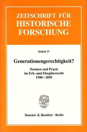 Brakensiek / Stolleis / Wunder | Generationengerechtigkeit? | Buch | 978-3-428-12289-9 | sack.de
