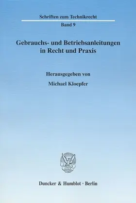 Kloepfer |  Gebrauchs- und Betriebsanleitungen in Recht und Praxis. | Buch |  Sack Fachmedien
